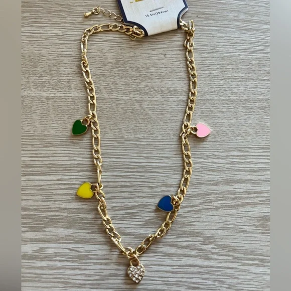 Gold Chain Necklace with Heart Charms - Picture 1 of 1